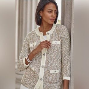 NWT J.Jill Wearever Contrast Trimmed Preppy Cardigan in 100% cotton